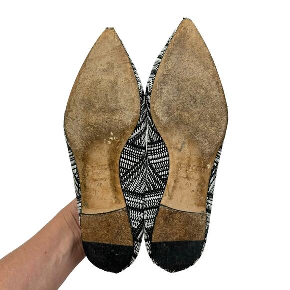 Jimmy Choo Alina Black & White Woven Geometric Pointed Toe Slip On Ballet Flats - Picture 9 of 9